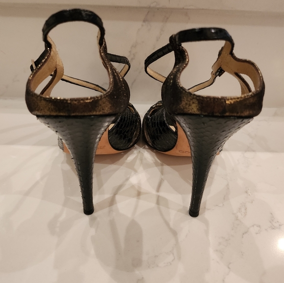 Jimmy Choo Black/Gold Disco Snakeskin  T-Strap heels size 37 - Picture 4 of 11
